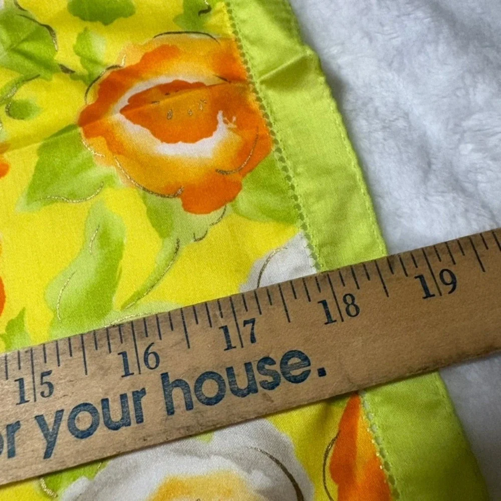 Vtg GIVENCHY Scarf Handkerchief Floral Lime Green Orange 18.5